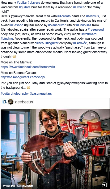 Write up by @Deebeeus on Instagram about Mike Manville and his custom Basone Guitar